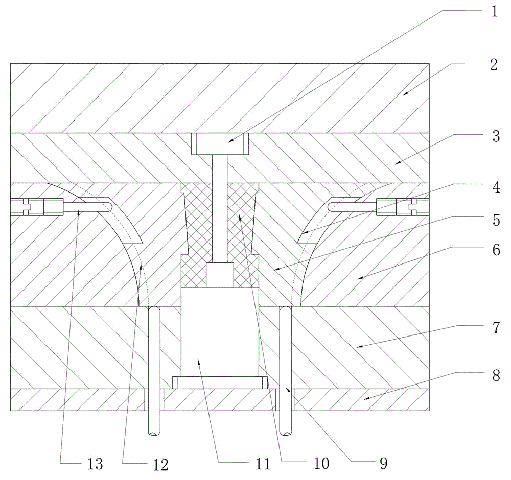 Mold structure capable of achieving core pulling with arc-shaped inclined sliders