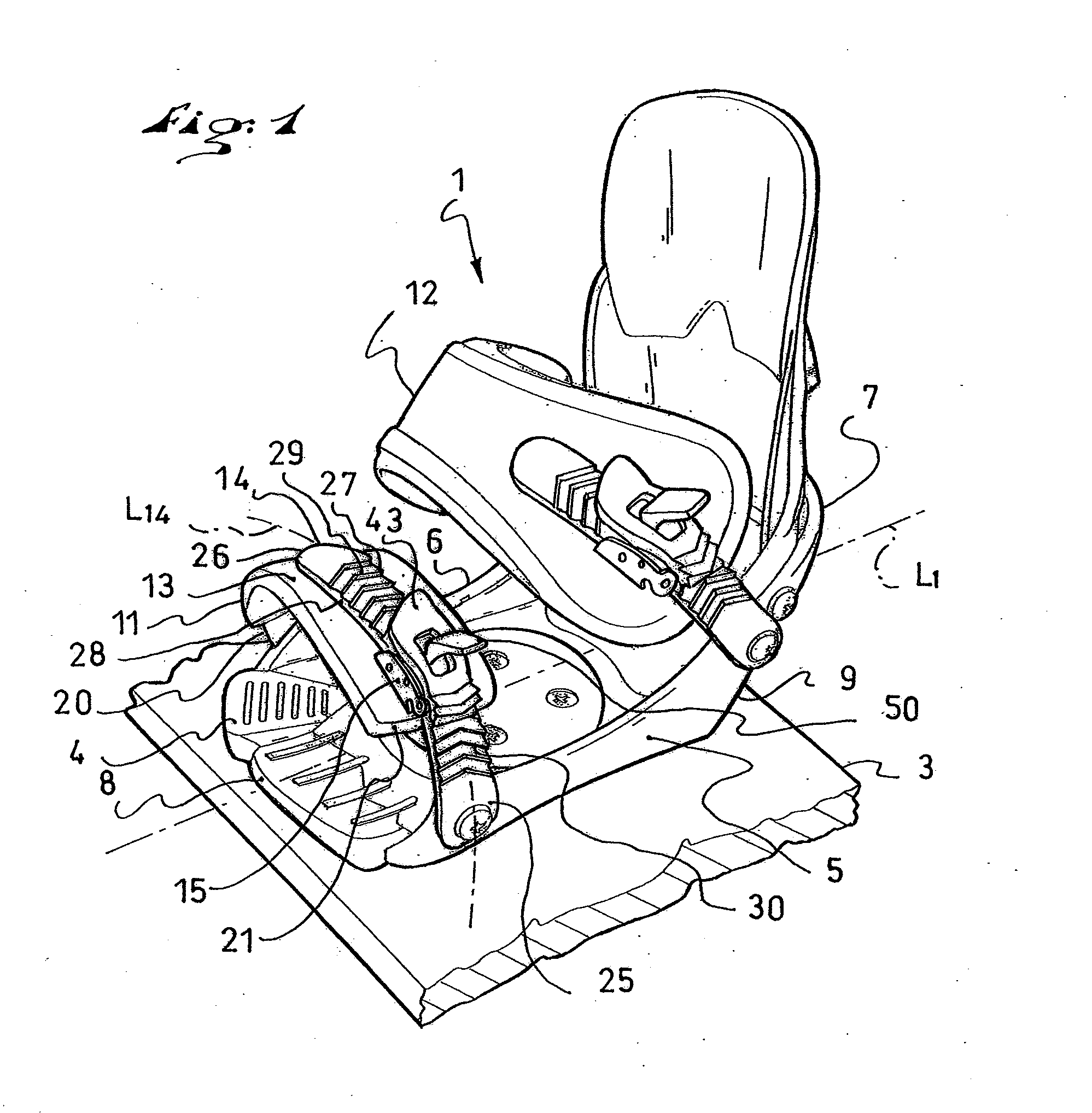 Assembly including a ratchet device and a tightening strap