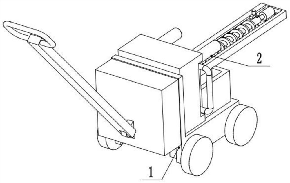 A drilling device for blasting and a method for cutting grooves in a mining house