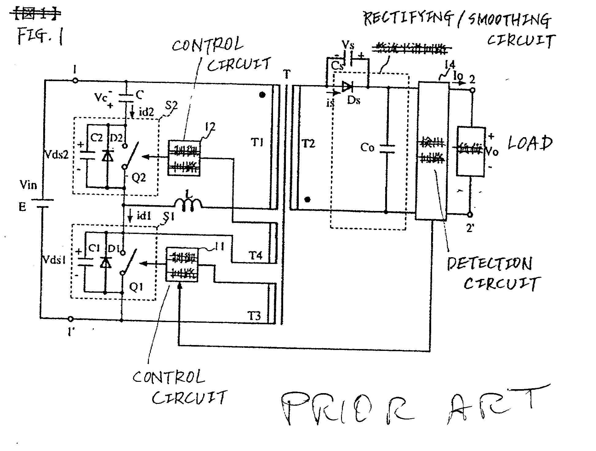 Switching power supply device having series capacitance