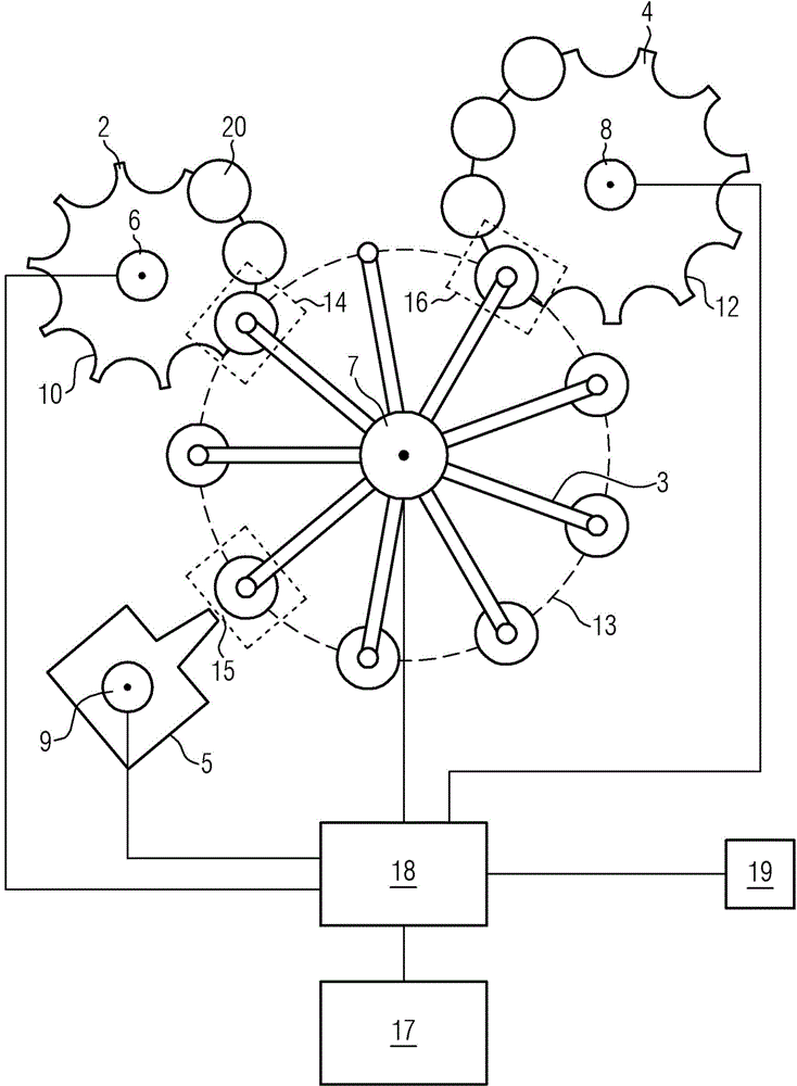 Device for printing containers, in particular by means of a rotary machine