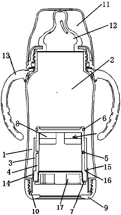 One-piece automatic reconstitution feeding bottle