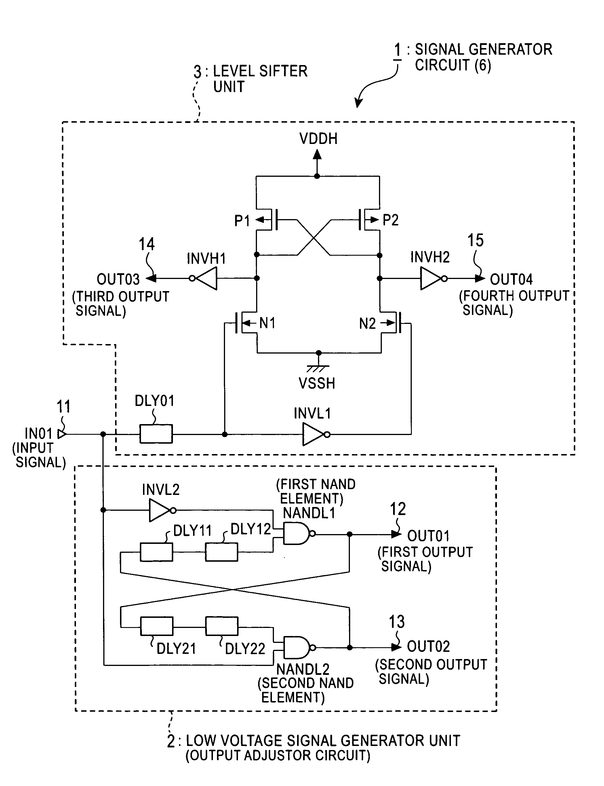 Signal generator circuit and level shifter with signal generator circuit