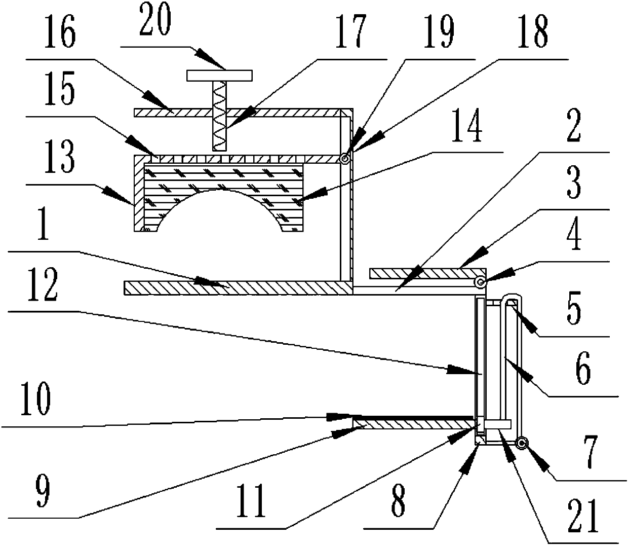 Knee fixing device mounted on sickbed for medical treatment