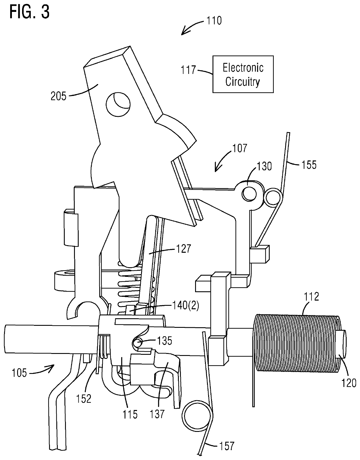 Electronic circuit breaker with lockout mechanism integrated into electronic trip mechanism