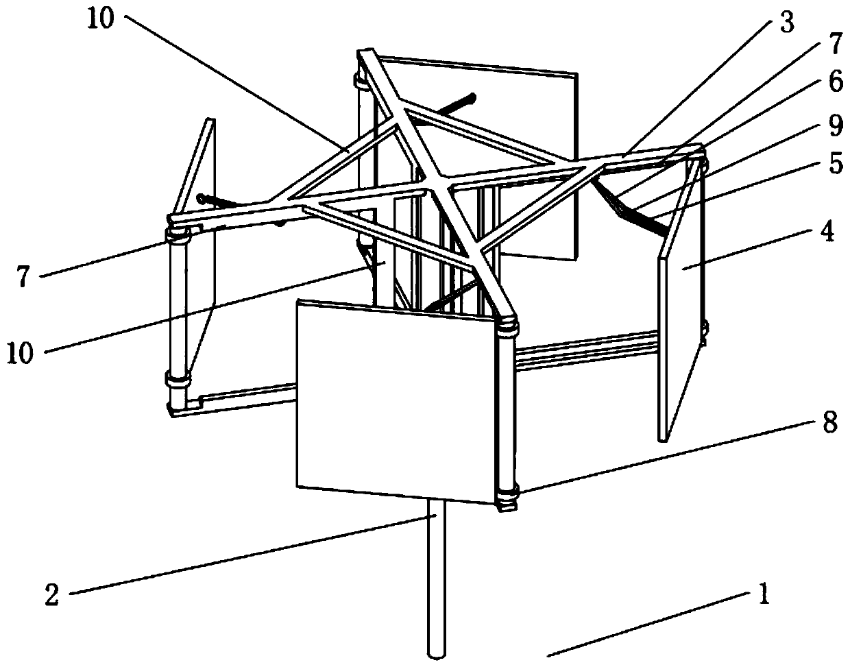 Vertical axis and moving blades combined windmill