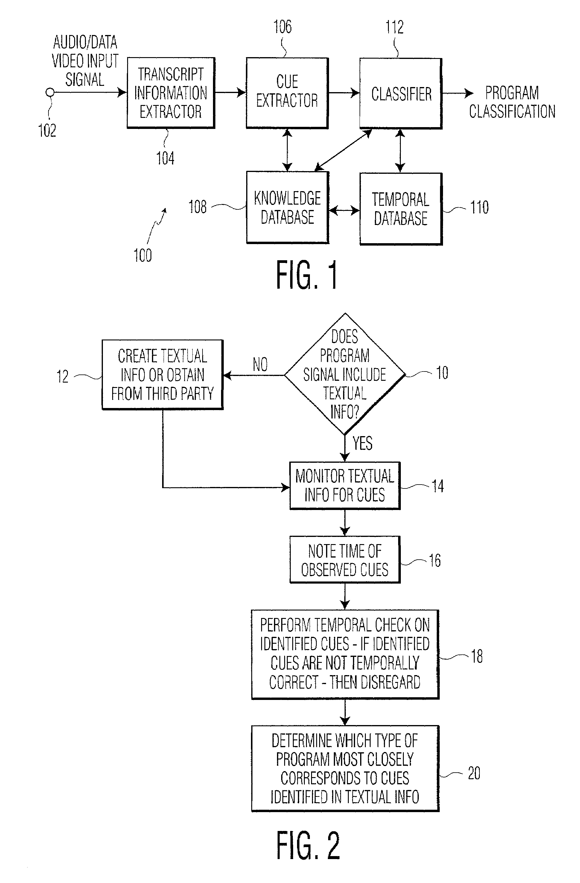 Apparatus and method of program classification using observed cues in the transcript information