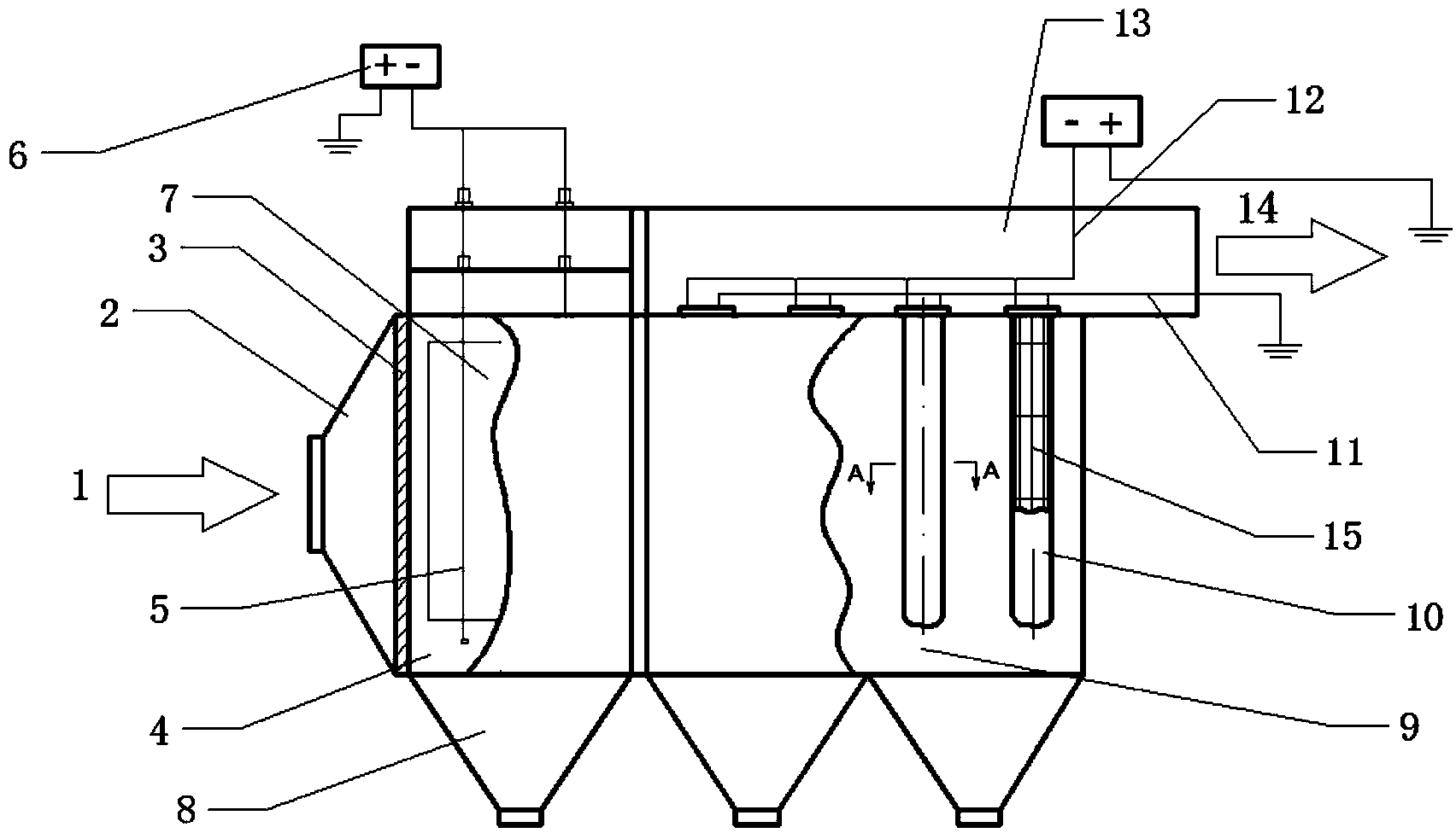 Electrostatically-enhanced electric-bag compound dust remover