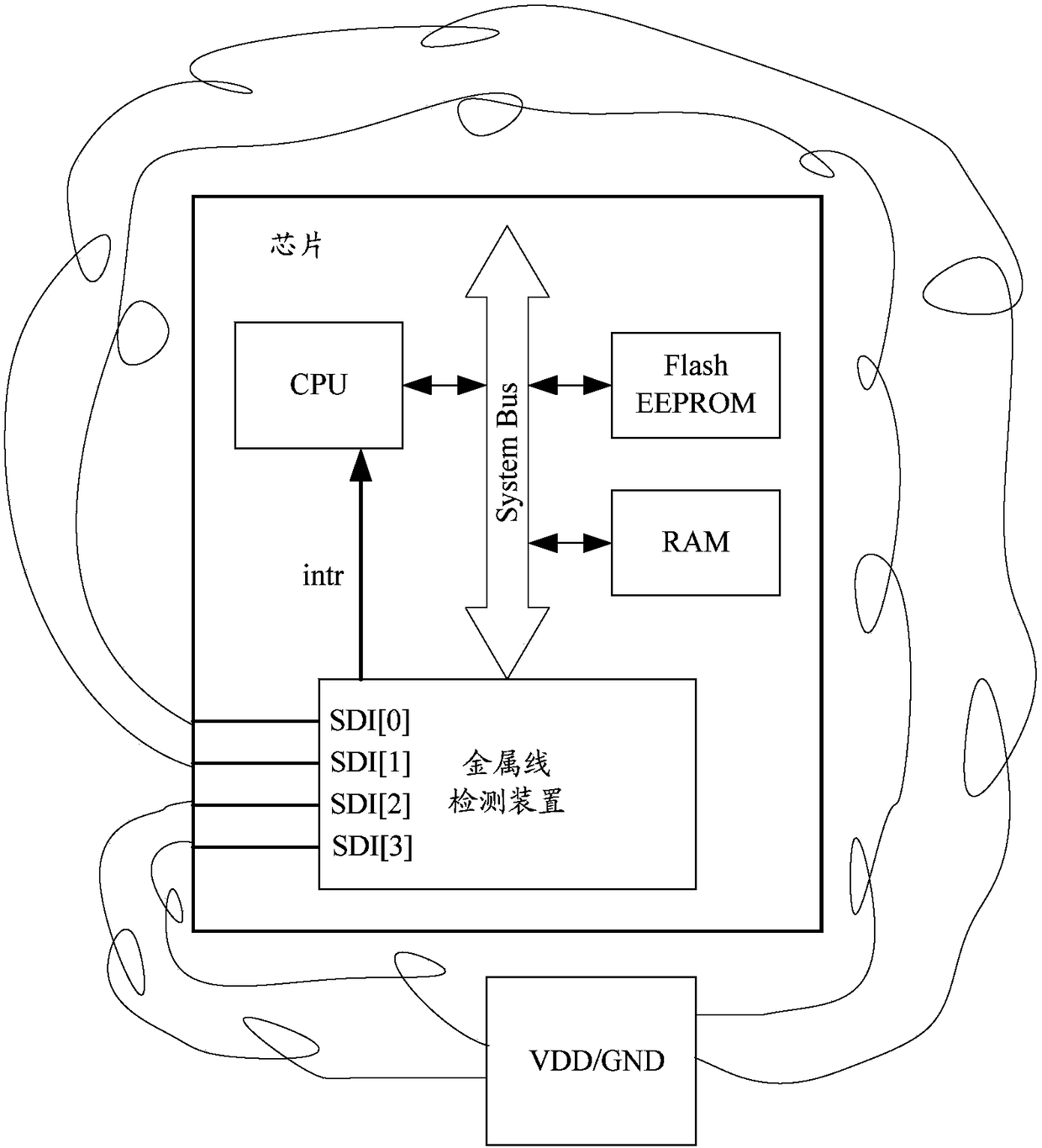 Metal wire detection apparatus and chip