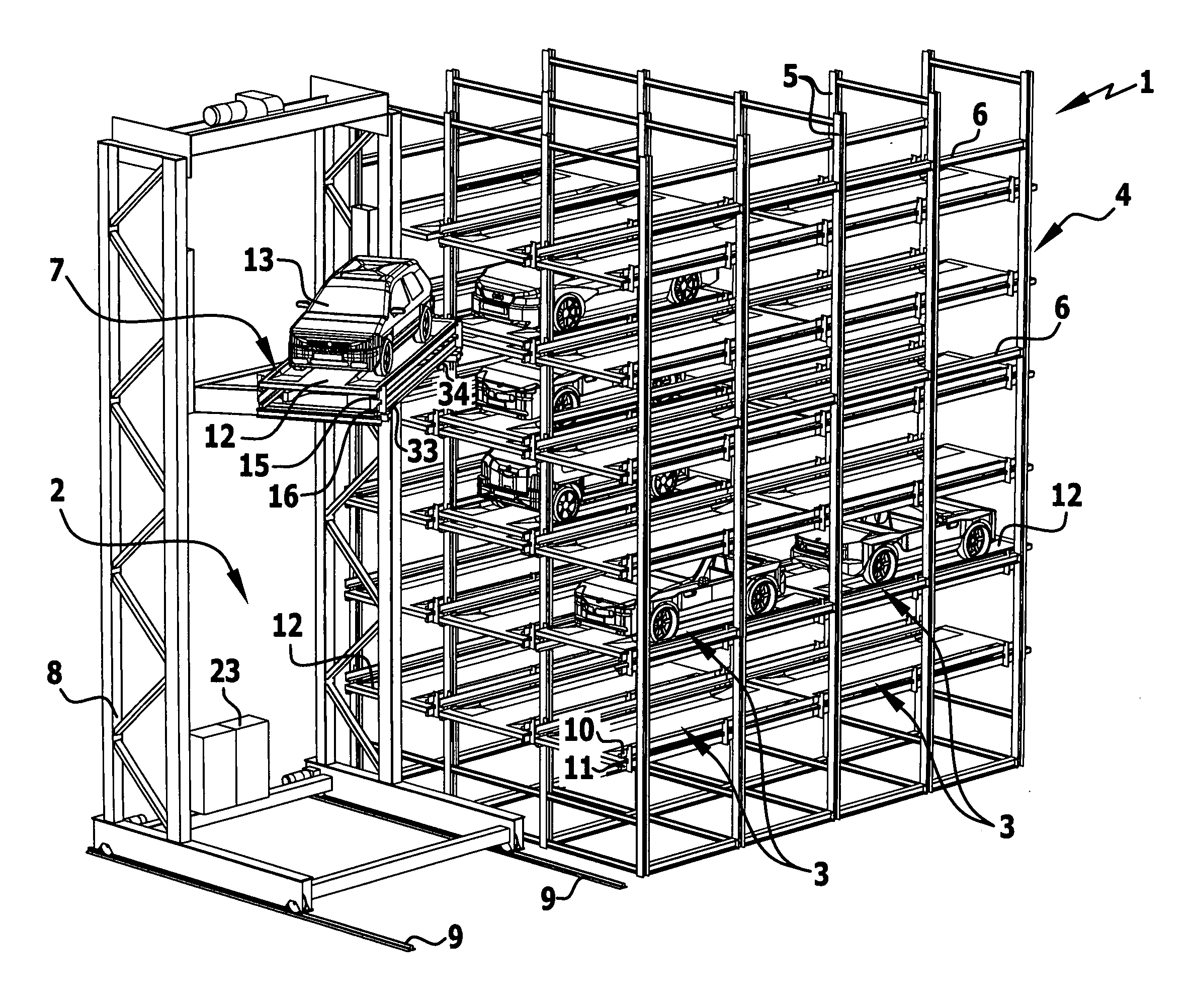 Parking facility for motor vehicles and method of operating same