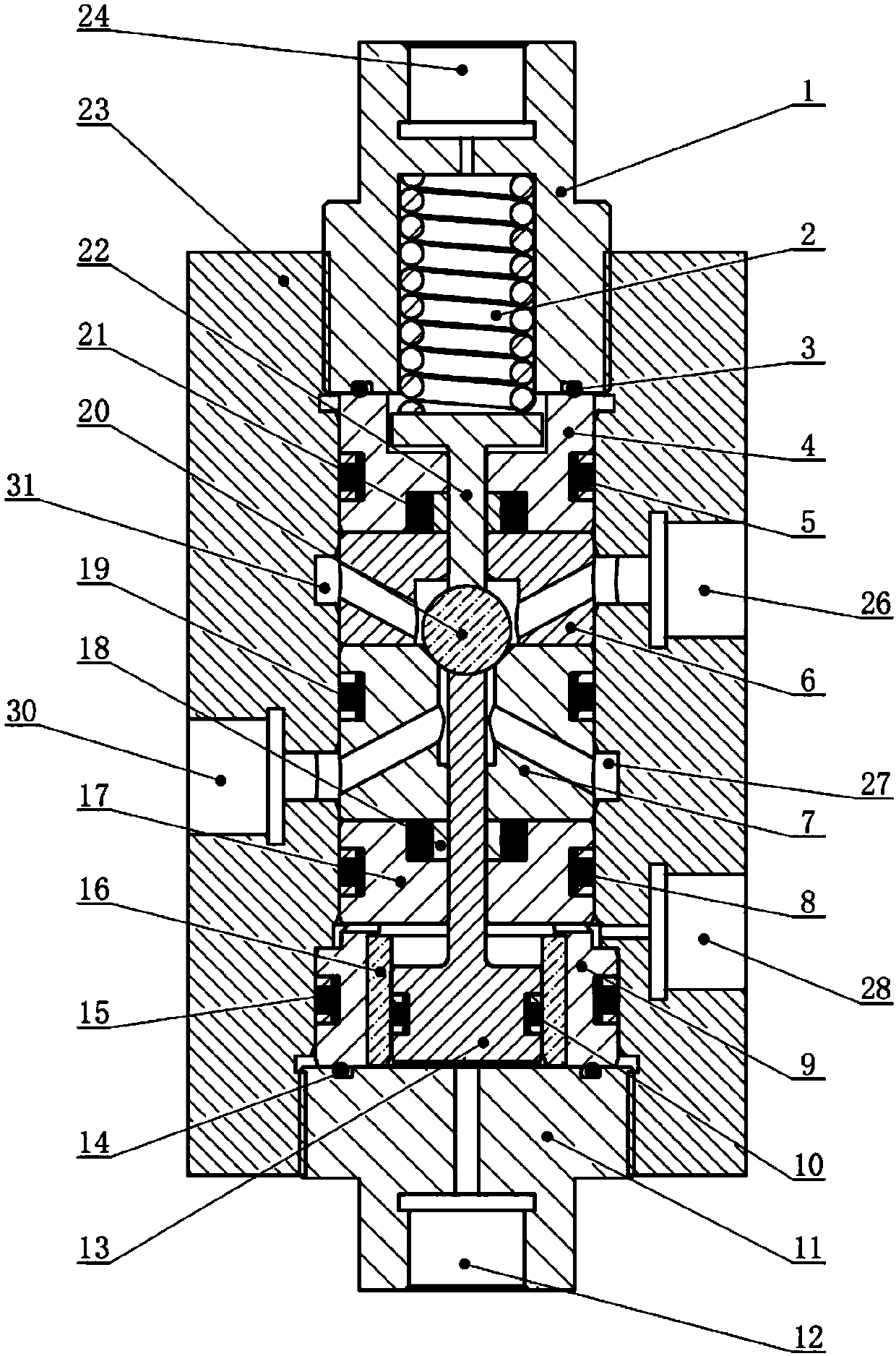 Deep sea automatic compensation type full deep sea hydraulic control stop valve