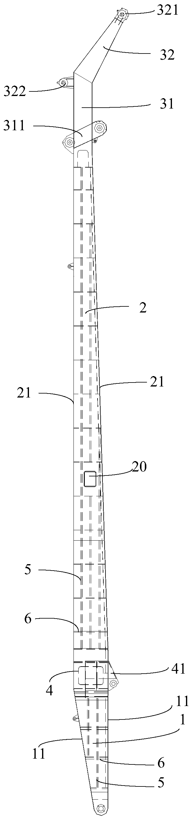 Arm frame of an oil cylinder luffing crane