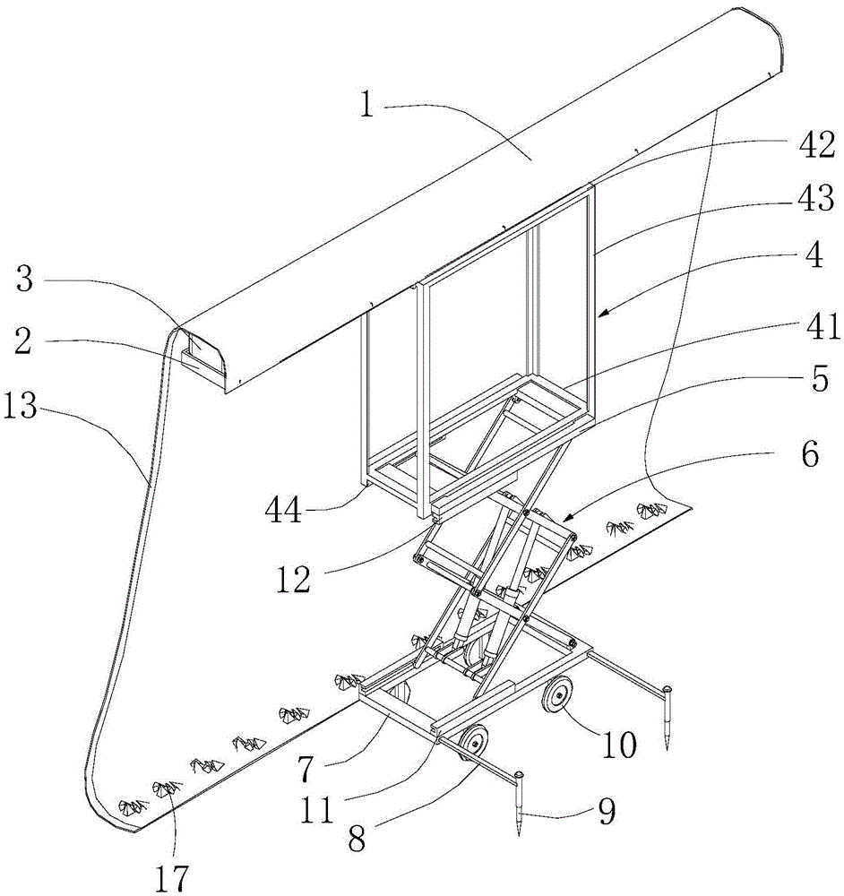 Flexible curtain sealing device for non-pillar roof-cut entry