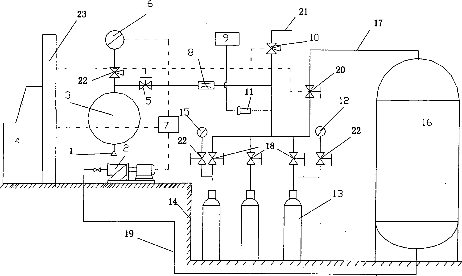 Hydrogen storing container hydrogen environment fatigue test system