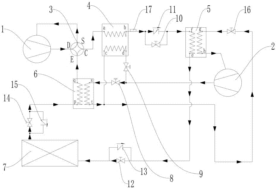 Powerful-refrigeration and rapid-defrosting air-conditioning heat pump system and working mode thereof