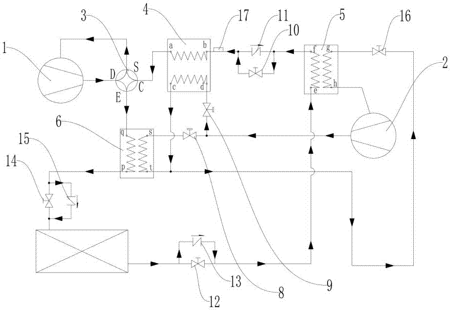 Powerful-refrigeration and rapid-defrosting air-conditioning heat pump system and working mode thereof