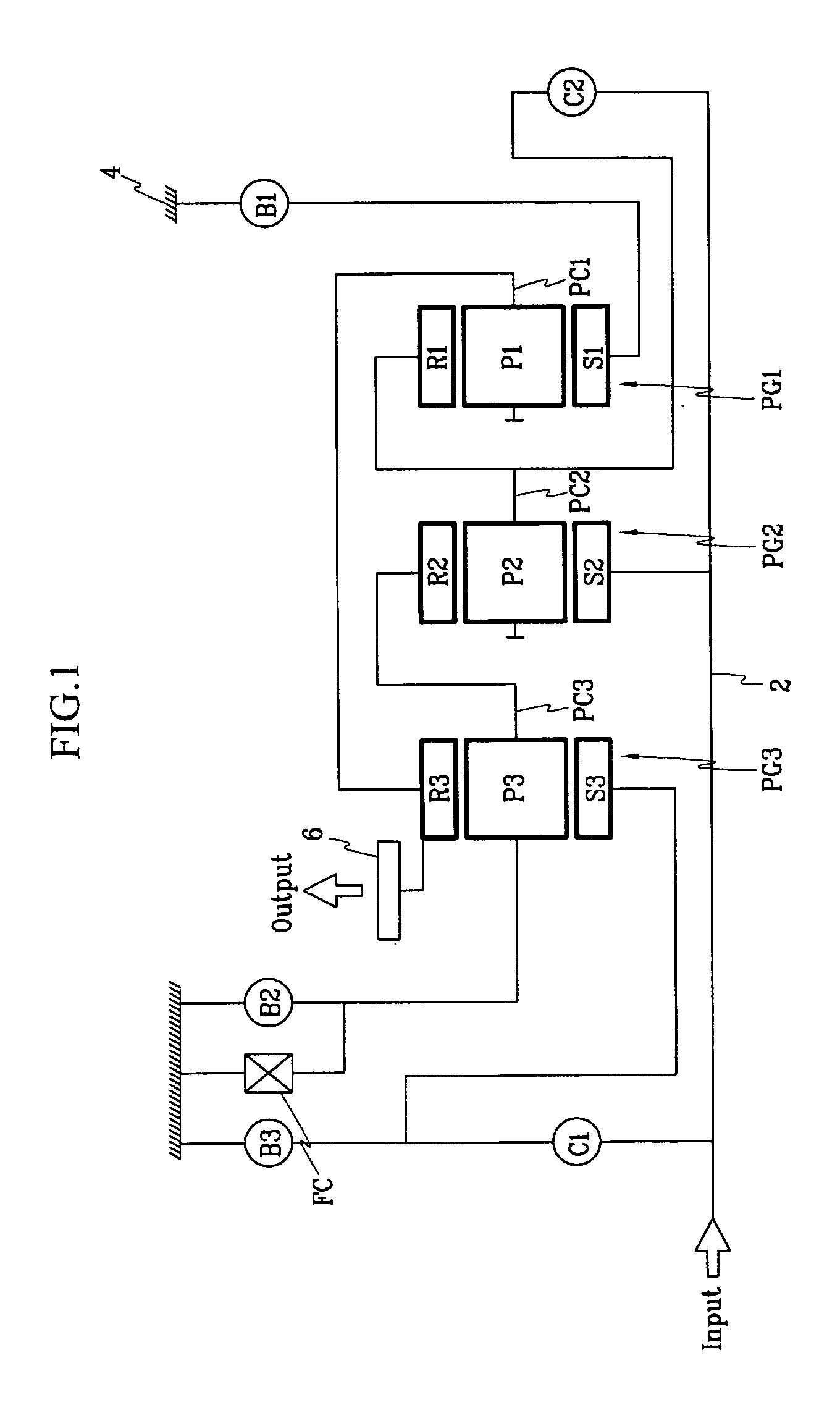 Six-speed powertrain of an automatic transmission