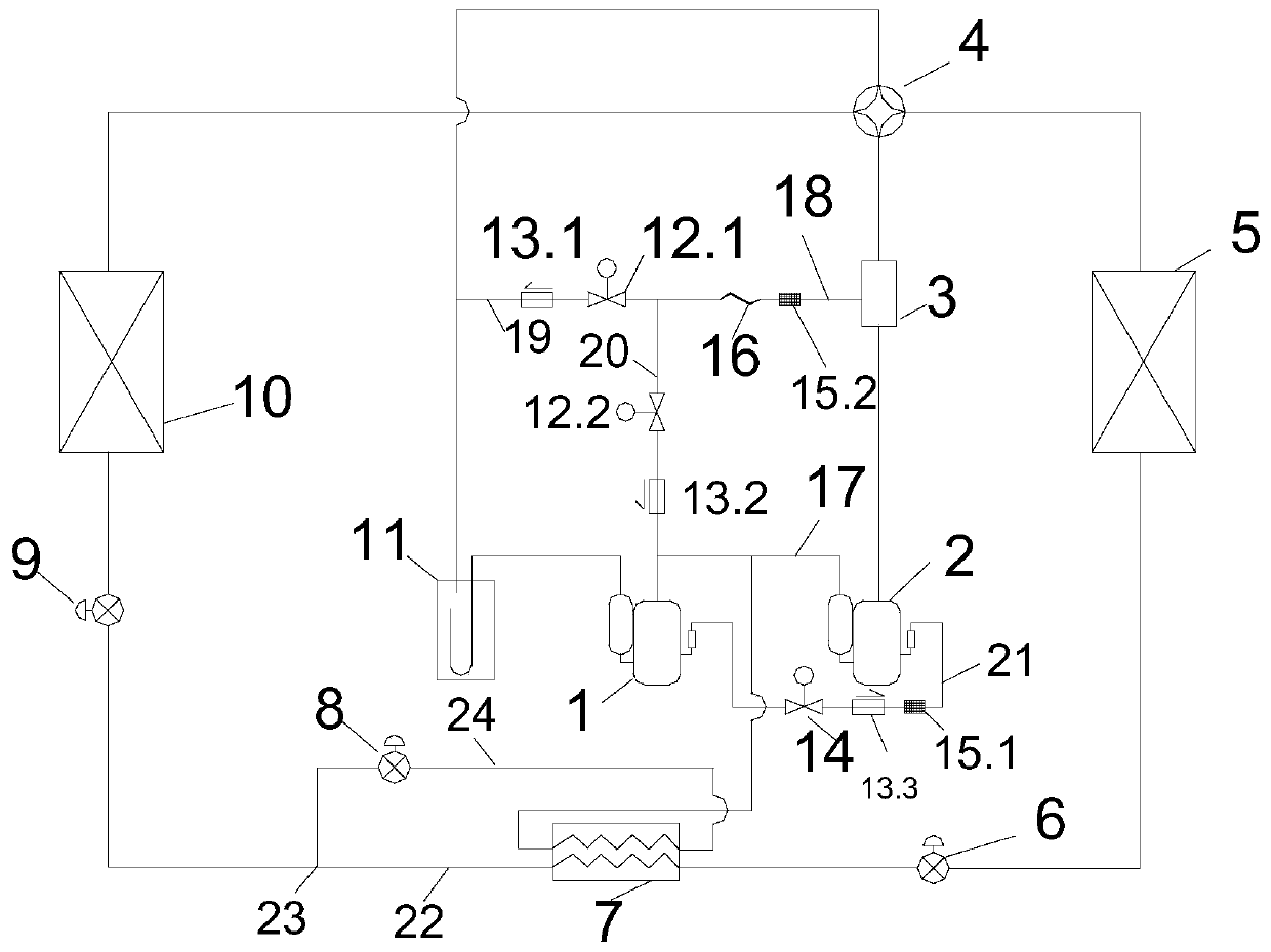 A two-stage compressor heat pump and its oil return control system and control method