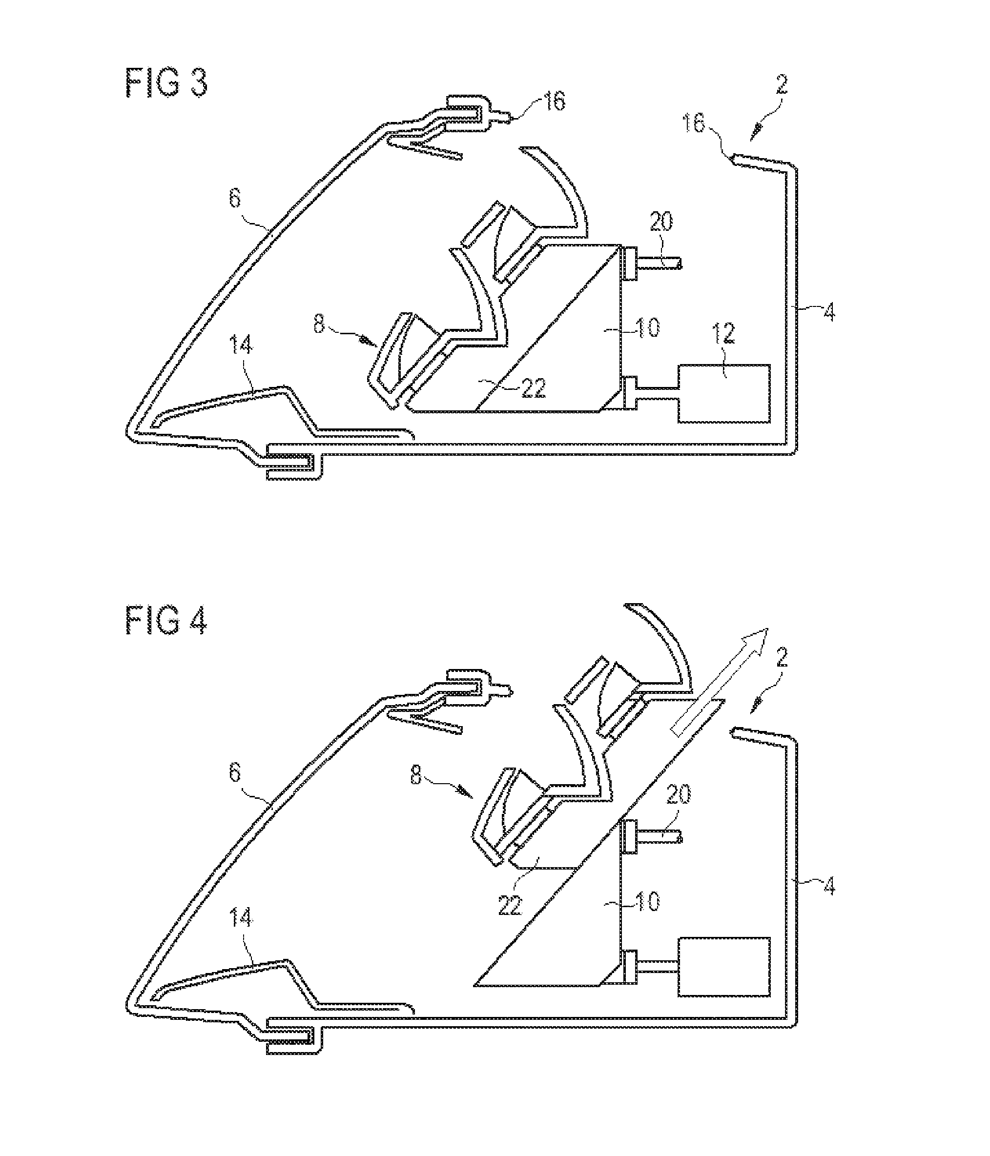 Vehicle headlight module mounted on sliders, corresponding support and headlight