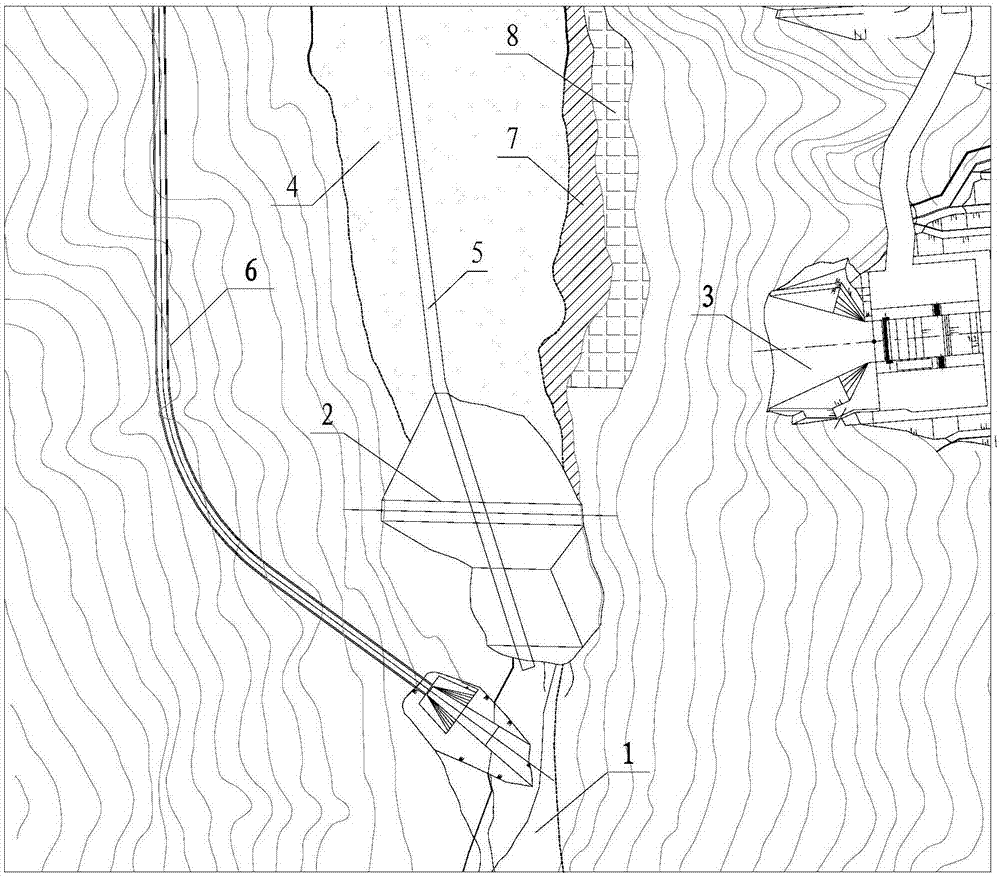 Flow guiding system for canyon area high dam hydropower engineering slag field valley water