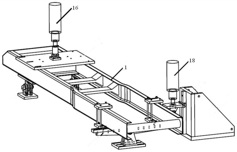 Heavy-duty car frame bending torsion fatigue test bench device and method thereof