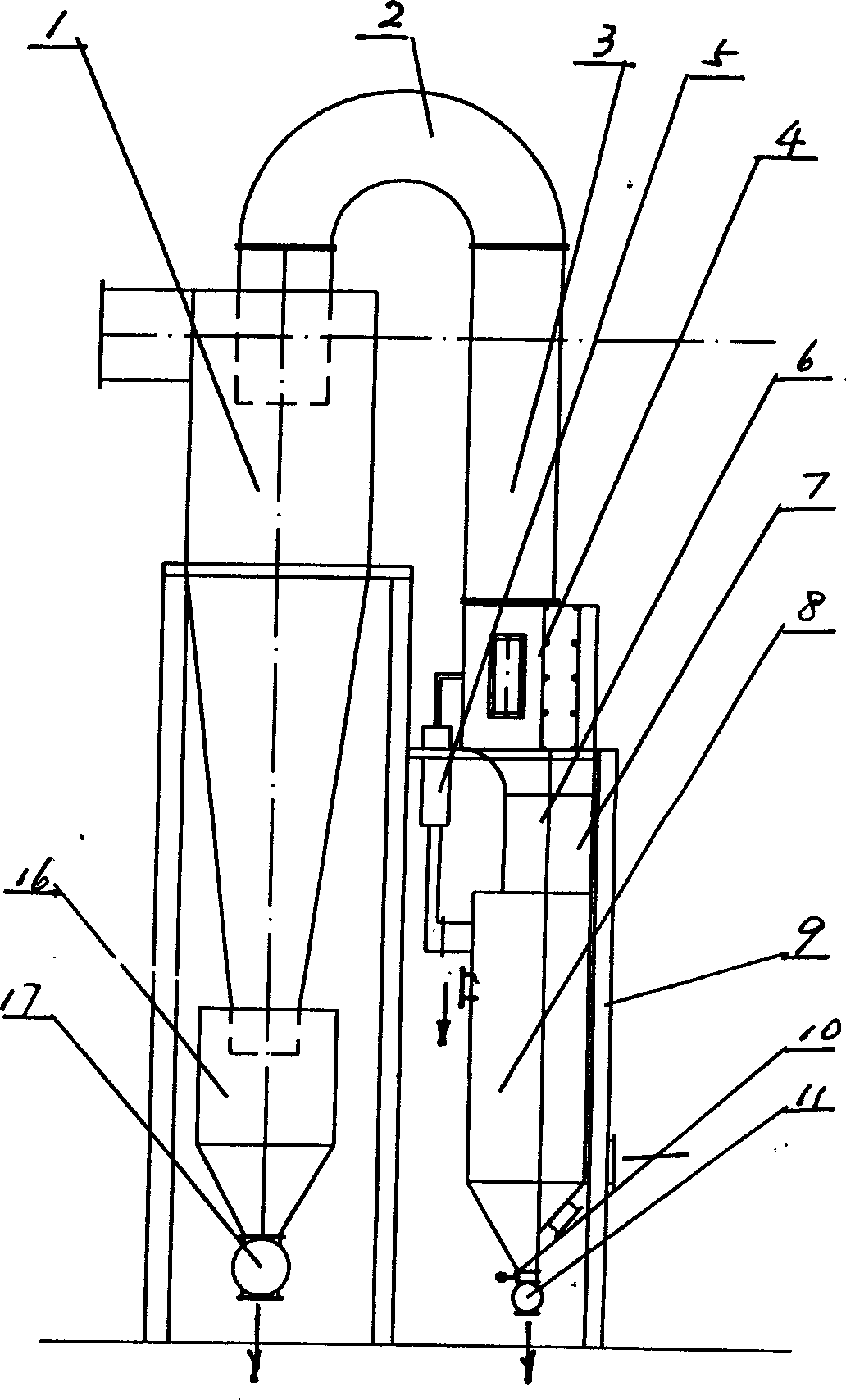 Cyclone-wet type dcompound dust collector with fiber grid mesh