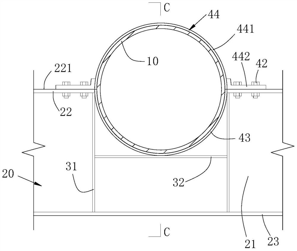 Steel pipe horizontal supporting structure and construction method thereof