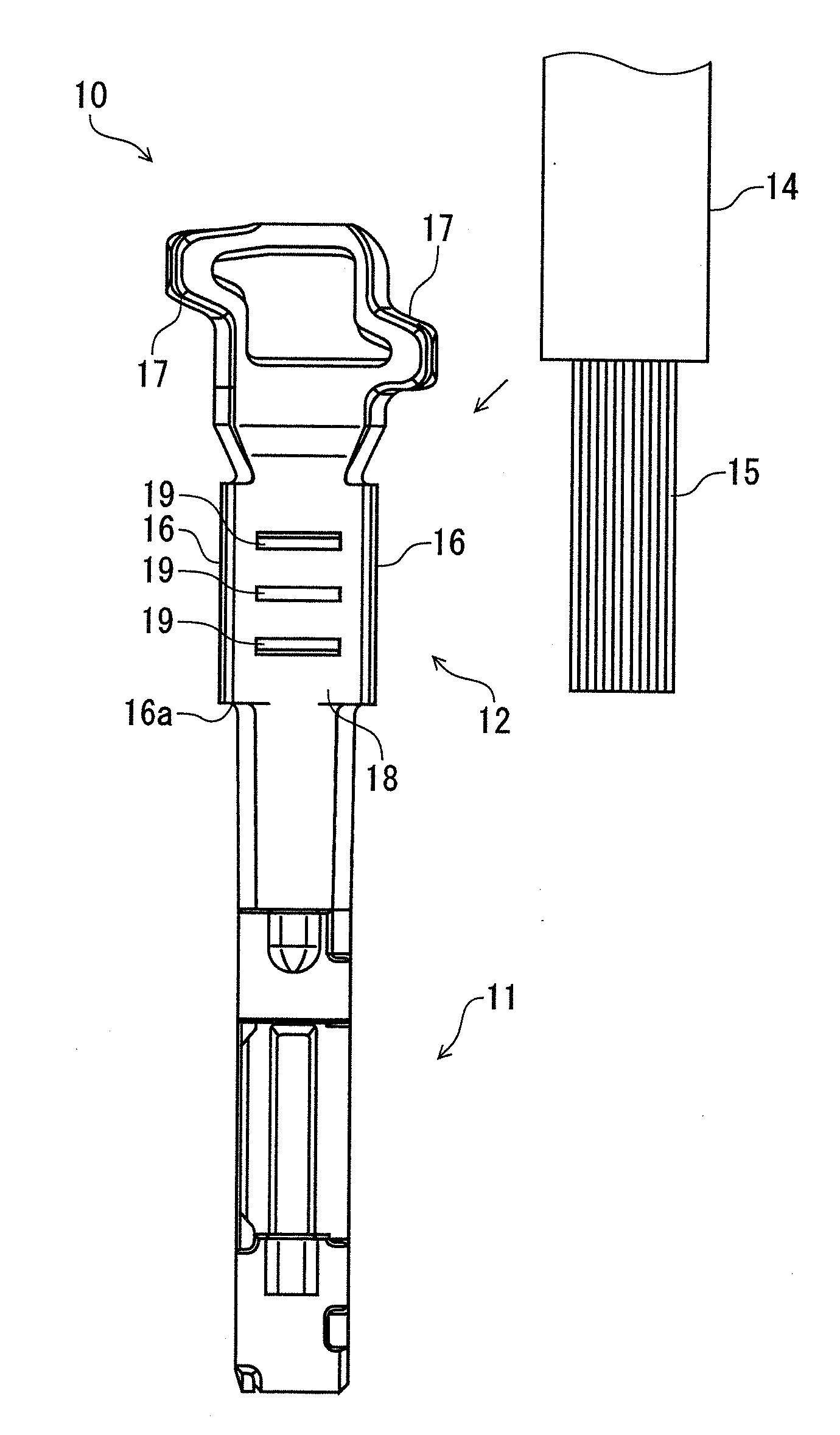 Crimped electric wire with terminal and method for producing the same