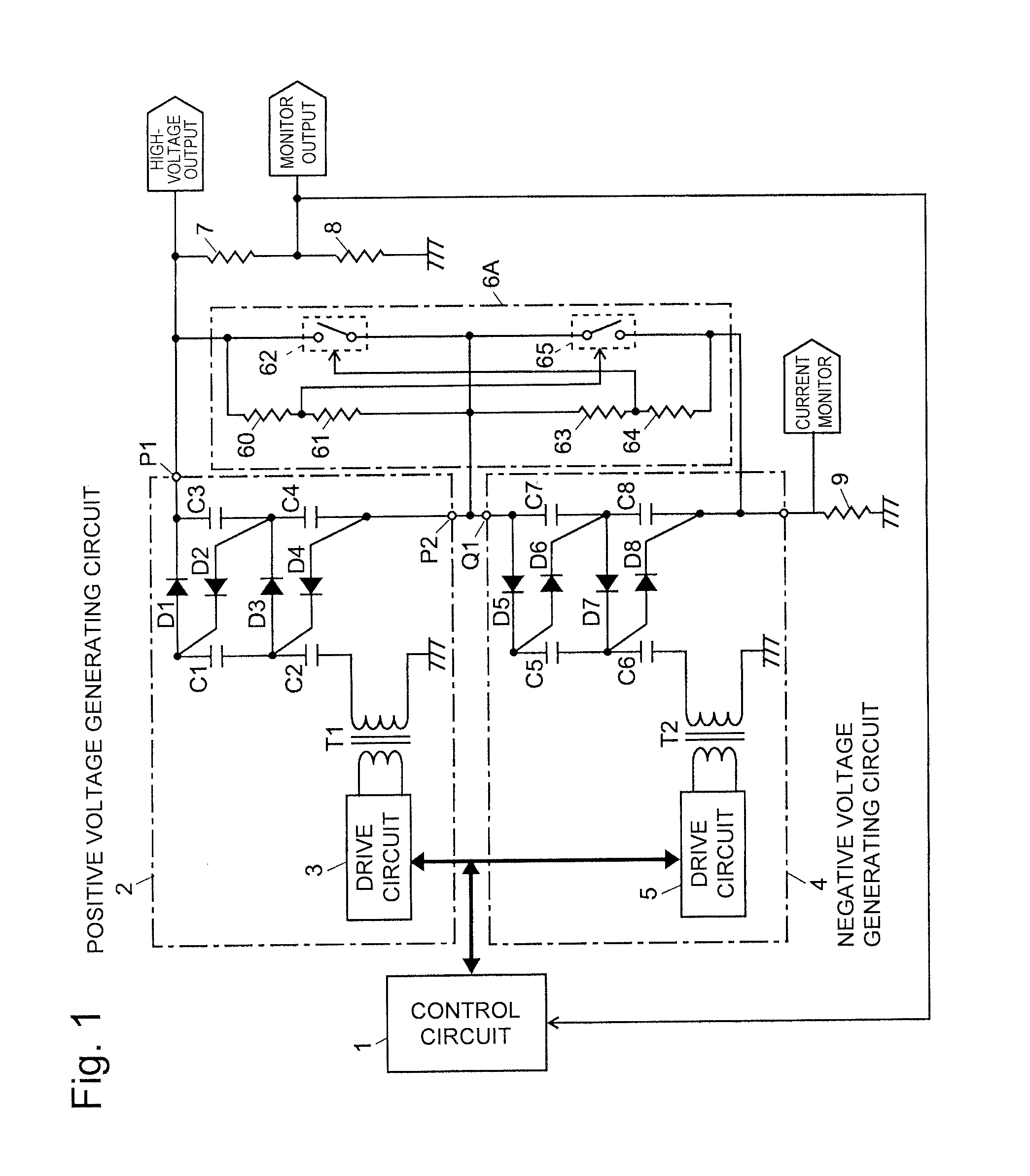 High-voltage power unit and mass spectrometer using the power unit