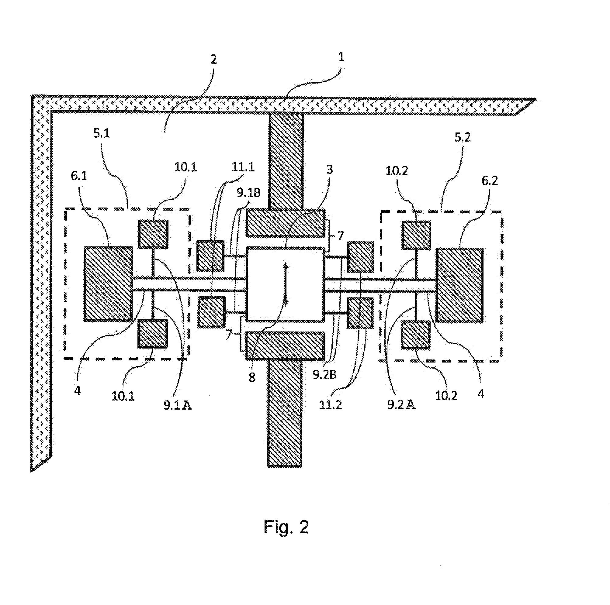 Pressure sensor made from nanogauges coupled to a resonator