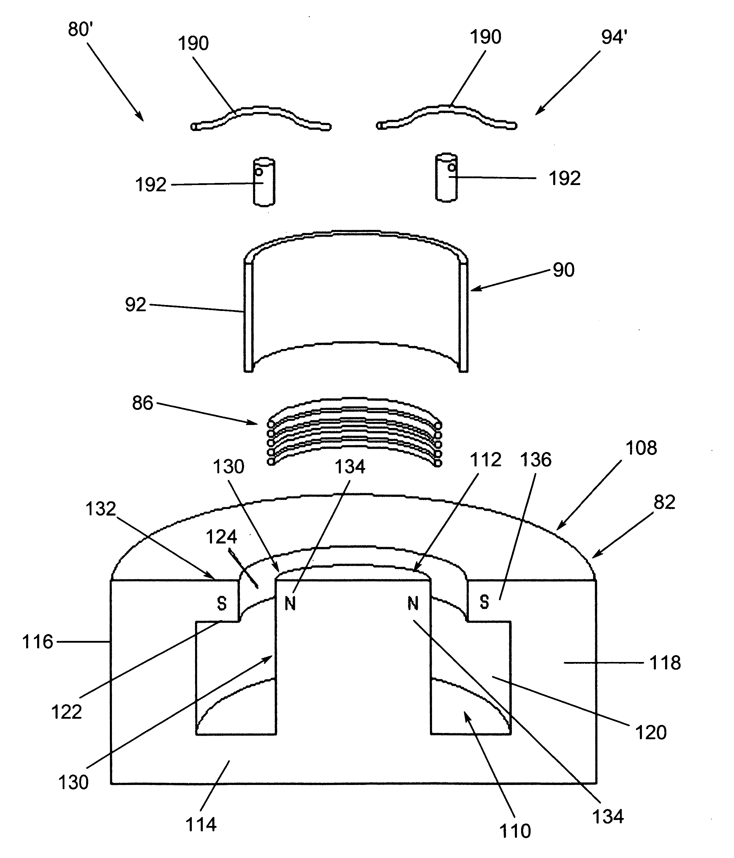 Eddy current inductive drive electromechanical linear actuator and switching arrangement