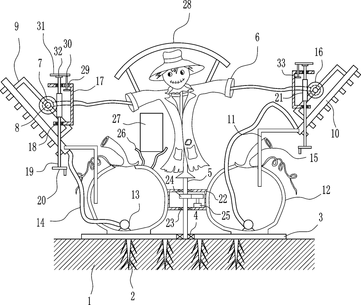 Bird-repelling and water-spraying equipment for agricultural vegetable fields