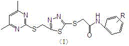 Thioether compounds containing pyrimidine, thiadiazole ring and amide structures and application thereof