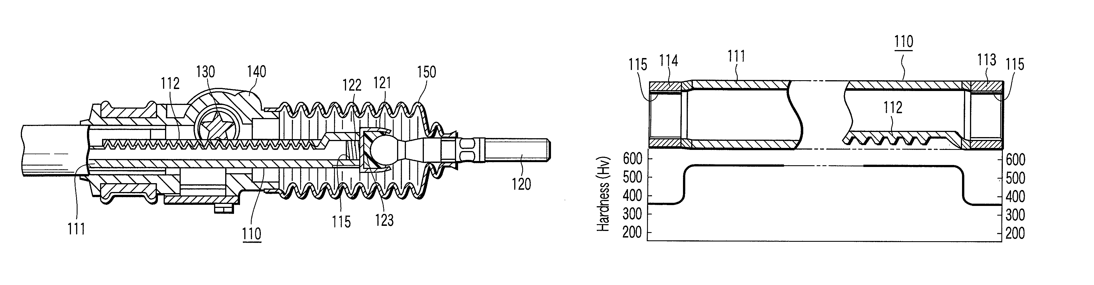 Hollow rack, hollow rack end diameter reducing method, hollow rack end diameter reducing apparatus, and hollow rack manufacturing method