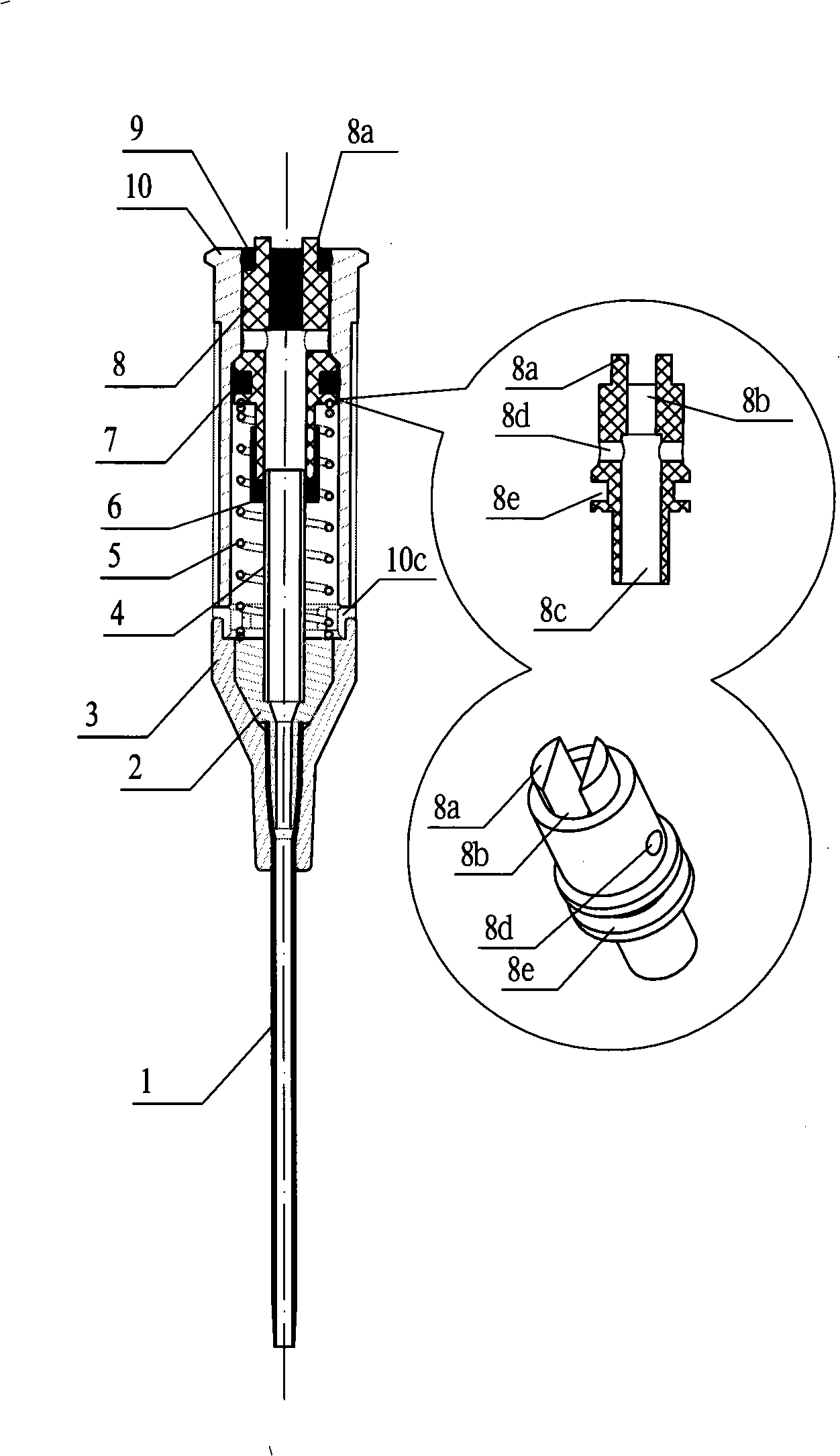 I-form arteriovenous indwelling needle with positive pressure function