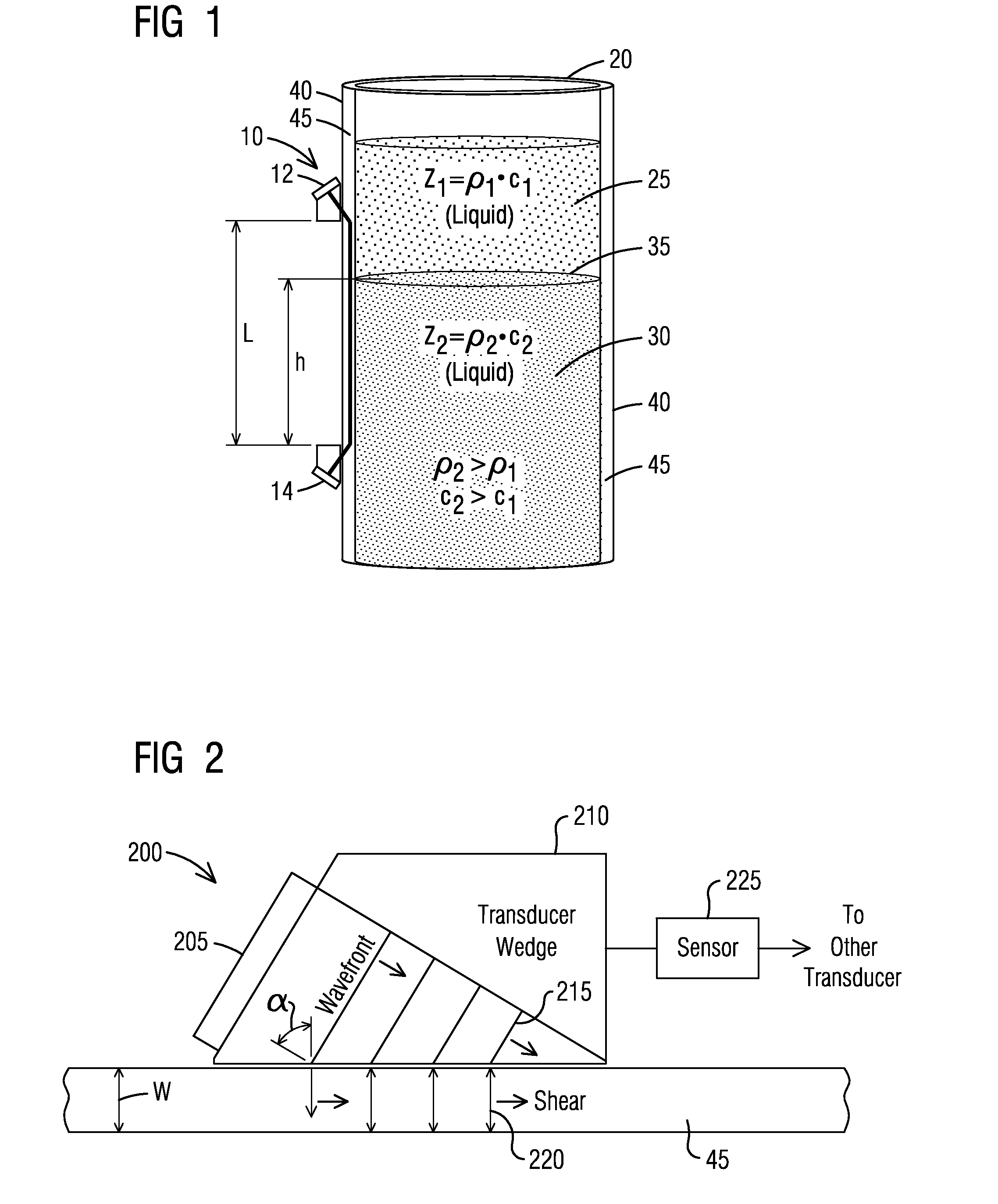 Determining height of a liquid level interface in a container from acoustic signal or echo time measurement