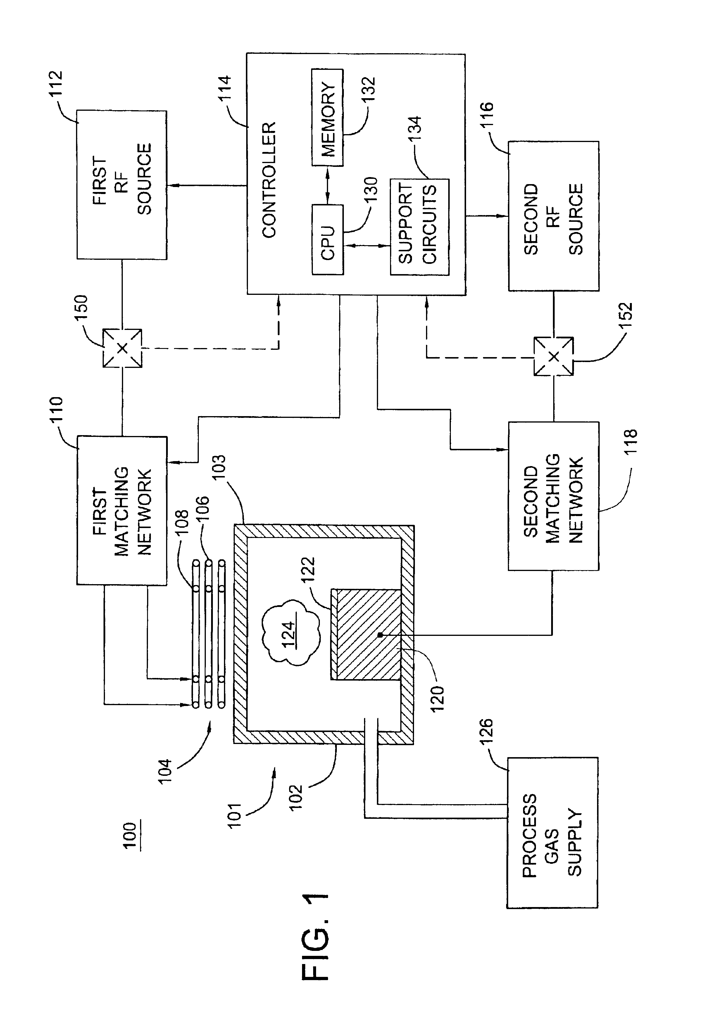 Method and apparatus for tuning an RF matching network in a plasma enhanced semiconductor wafer processing system