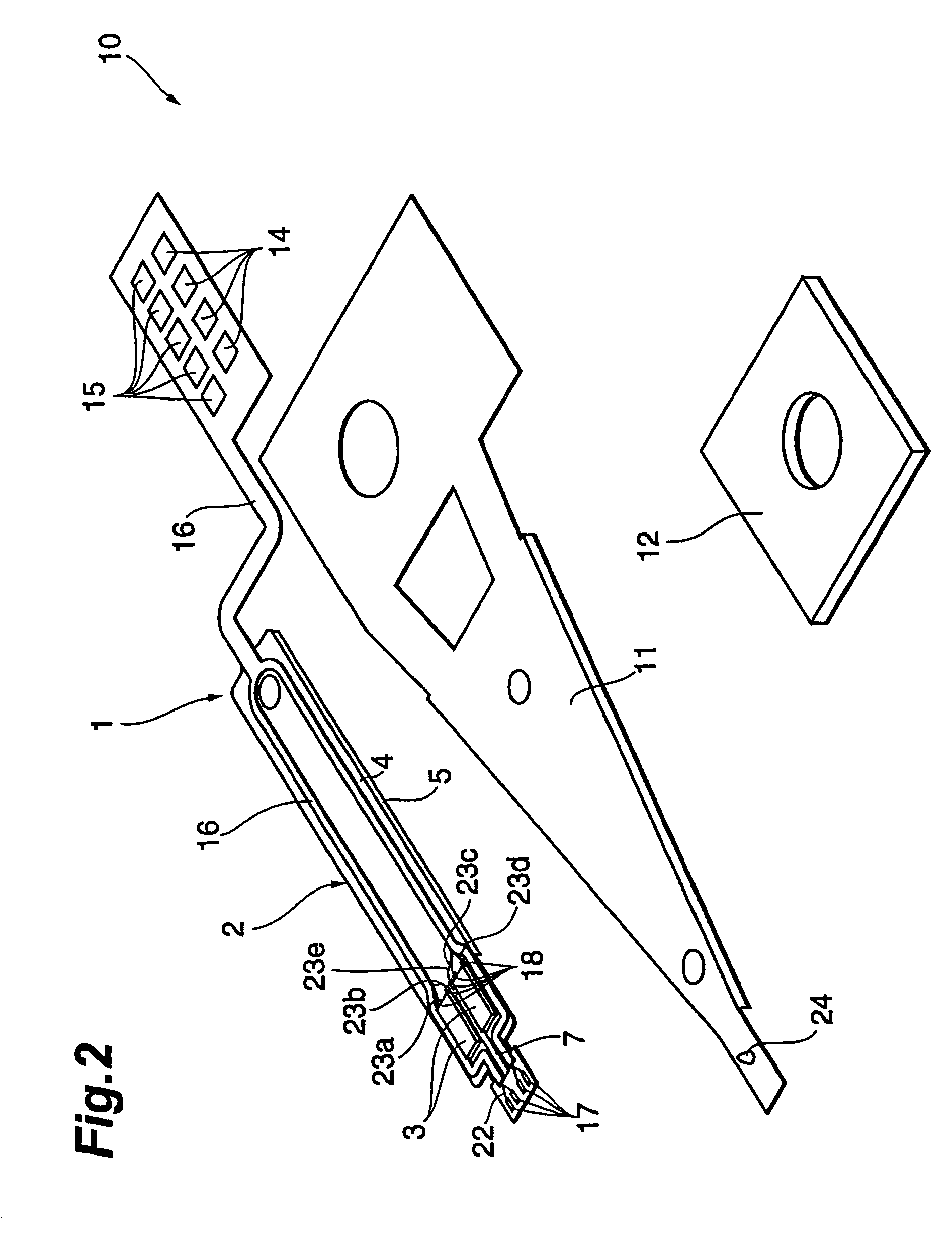 Flexible, suspension, and head gimbal assembly with piezoelectric layer units addressable by a voltage