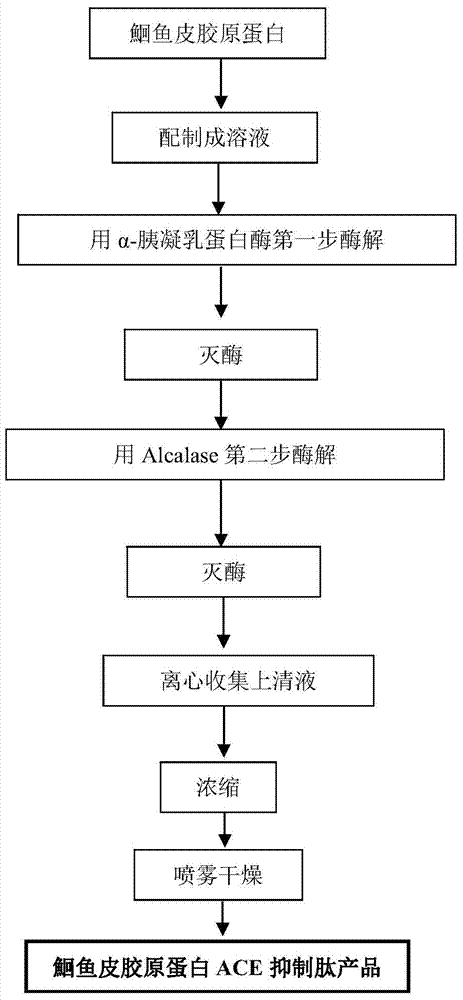 Method for preparing channel catfish skin collagen ACE (angiotensin-1 converting enzyme) inhibitory peptides