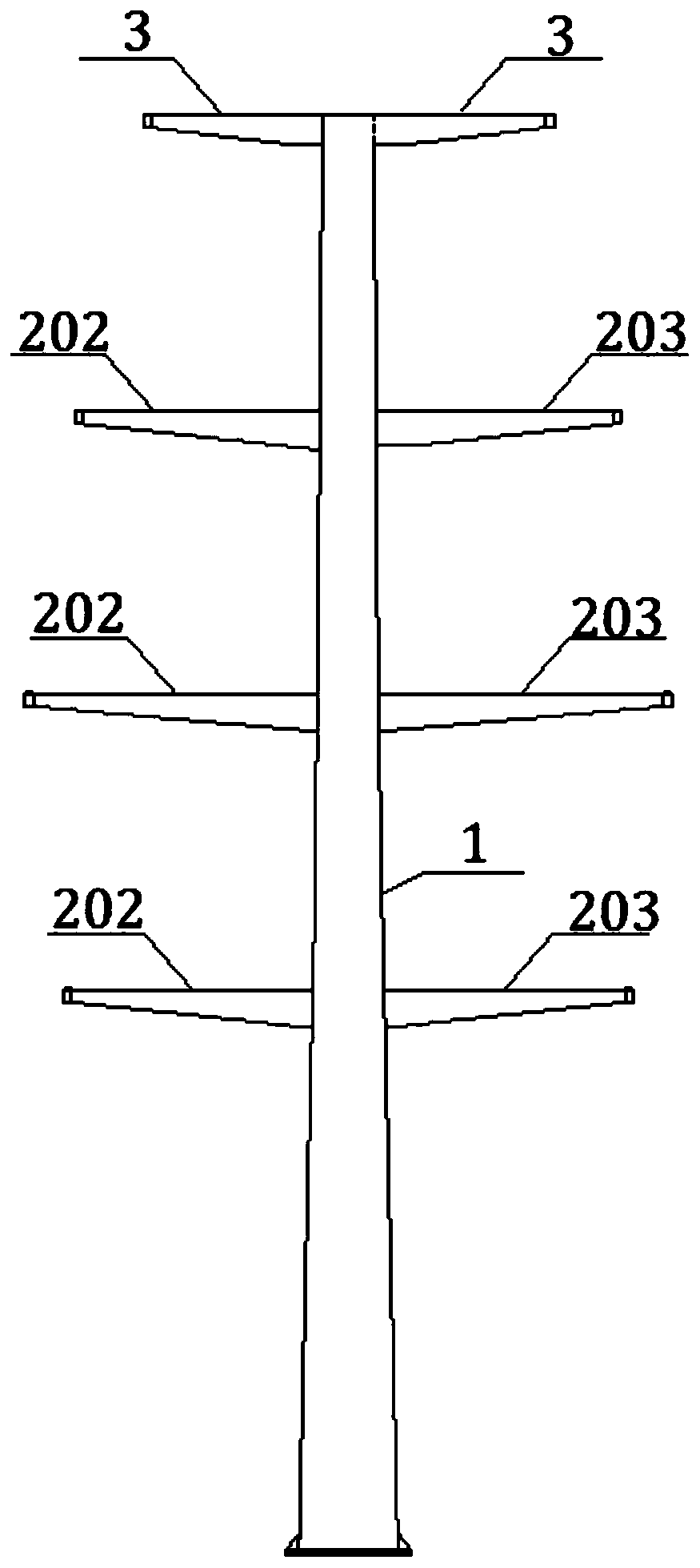 A double-circuit transmission line breaking steel pipe tower and system