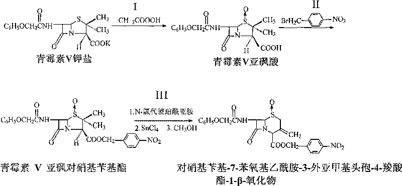 Method for preparing p-nitrobenzyl-7-phenoxyacetamido-3-exomethylenecepham-4-carboxylate-1-beta-oxide