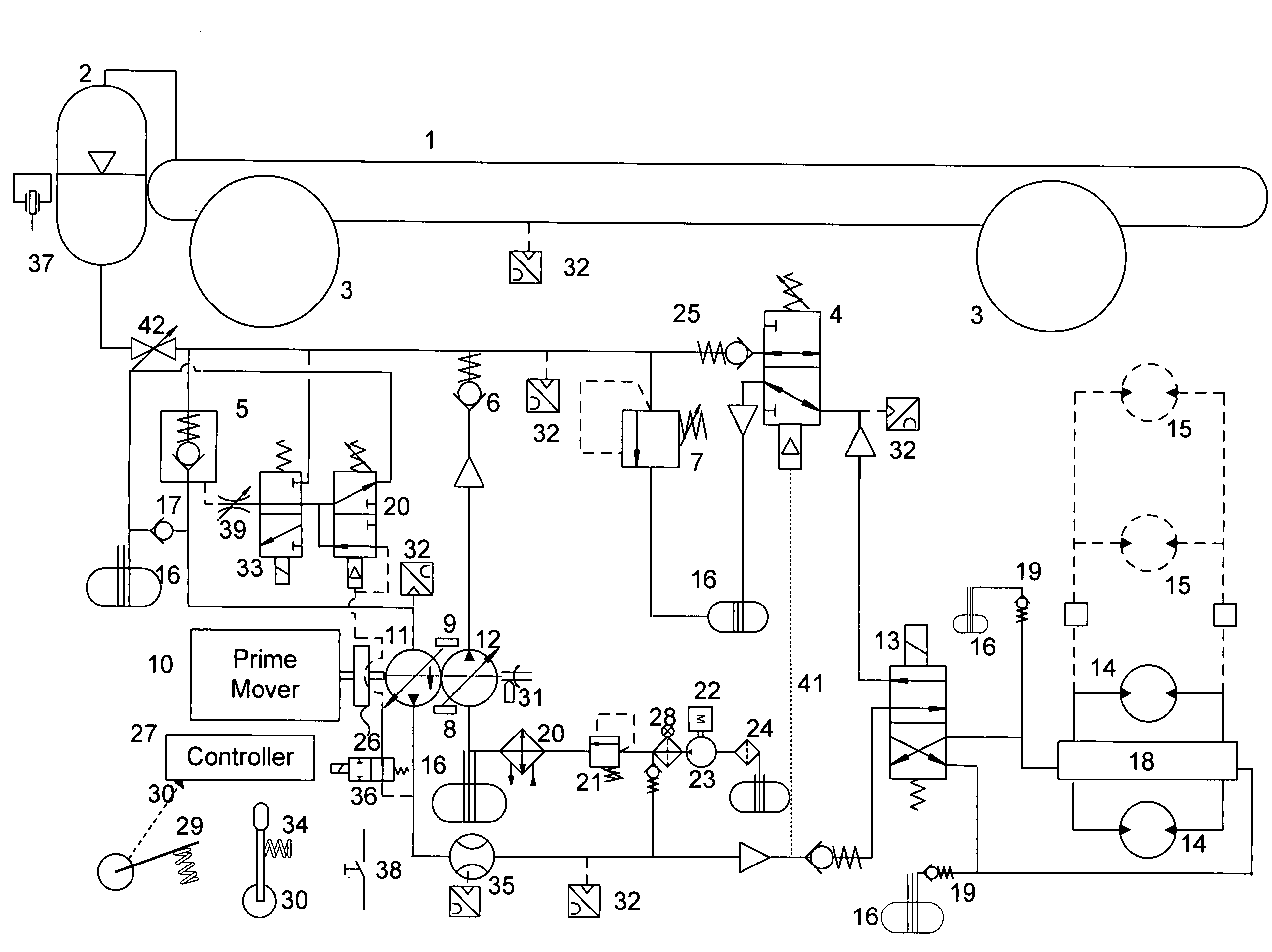 Hybrid hydraulic drive system for all terrestrial vehicles, with the hydraulic accumulator as the vehicle chassis