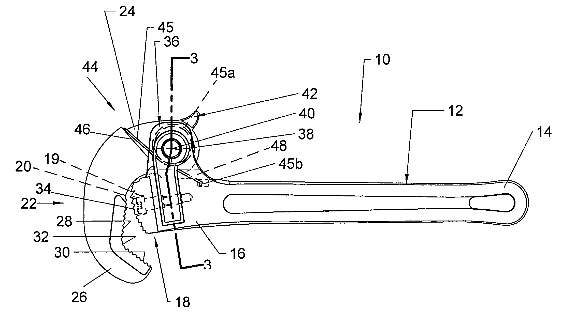 Pivoting jaw pipe wrench