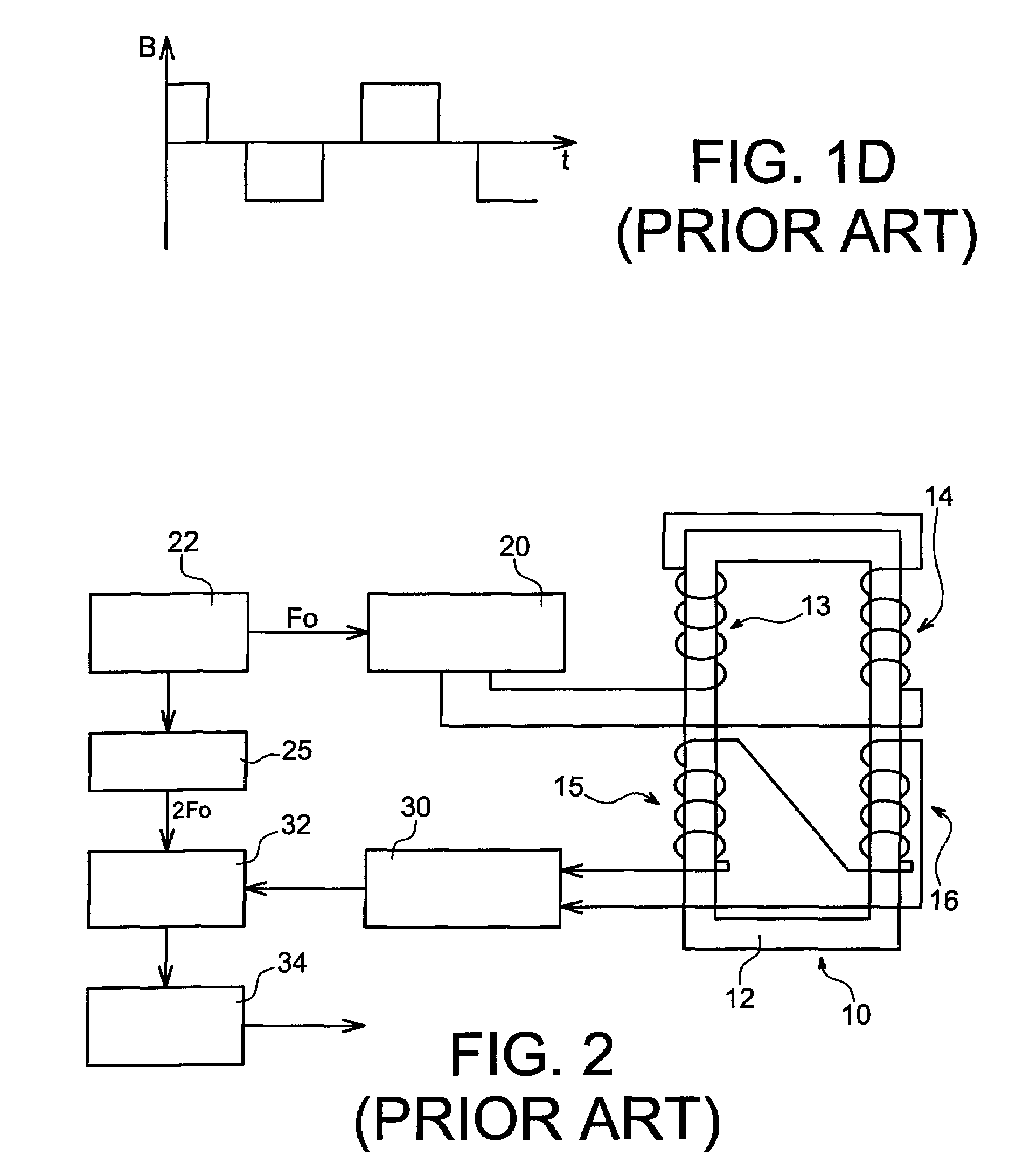 Pulsed excitation and sampled detection fluxgate type magnetometer