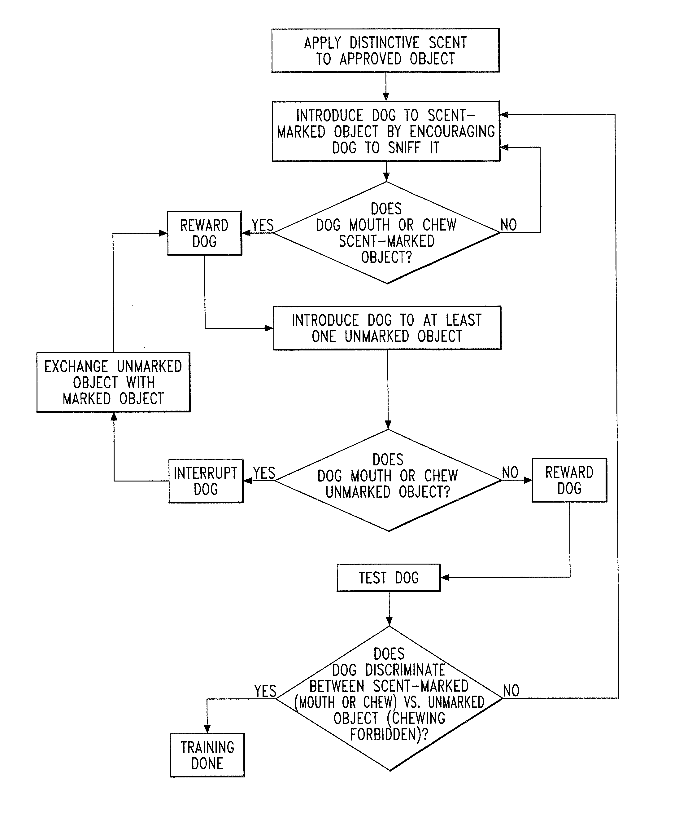 Method of training a dog to chew acceptable objects through scent marking and chemical composition thereof