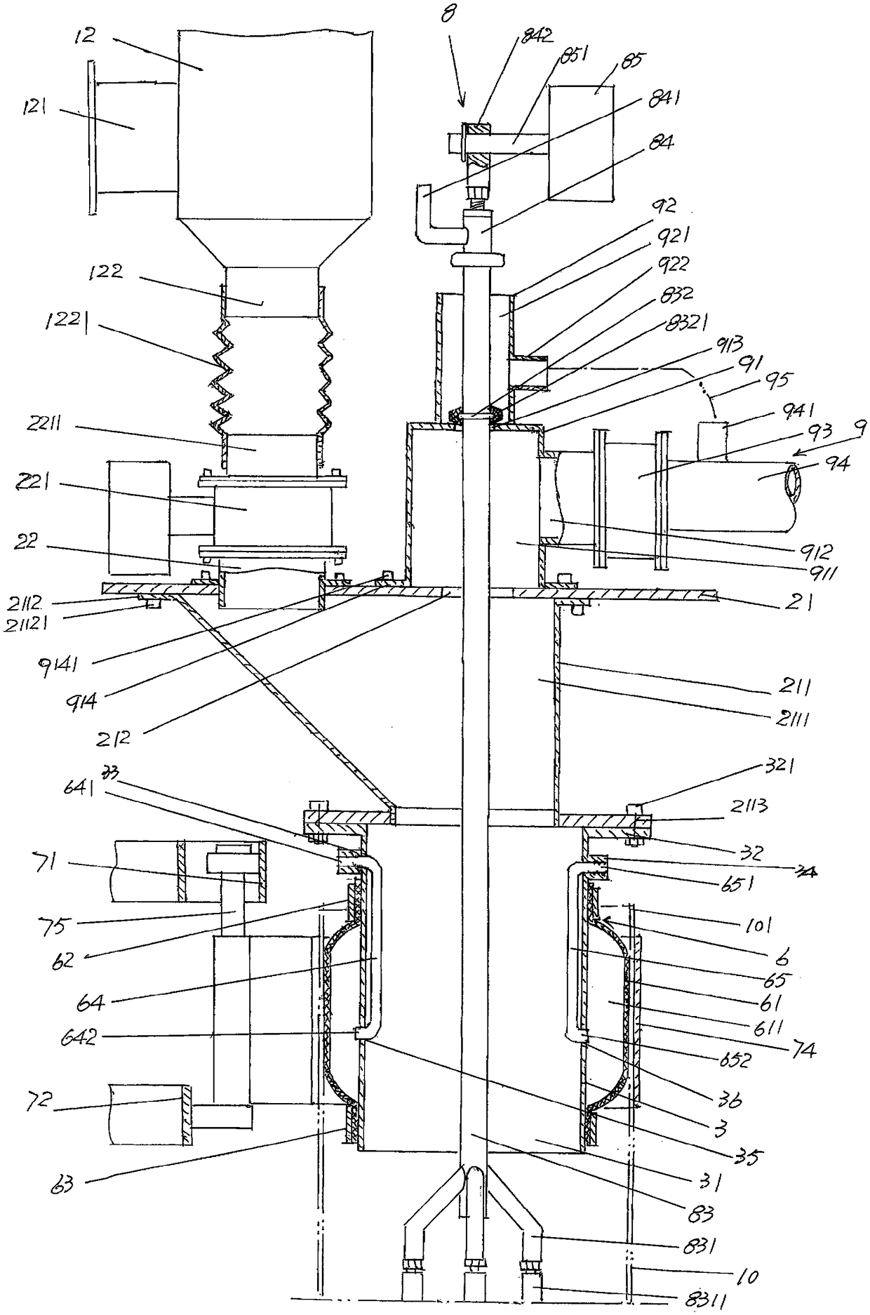 Automatic open-mouth bag discharging device with air expansion sealing function for bag mouth