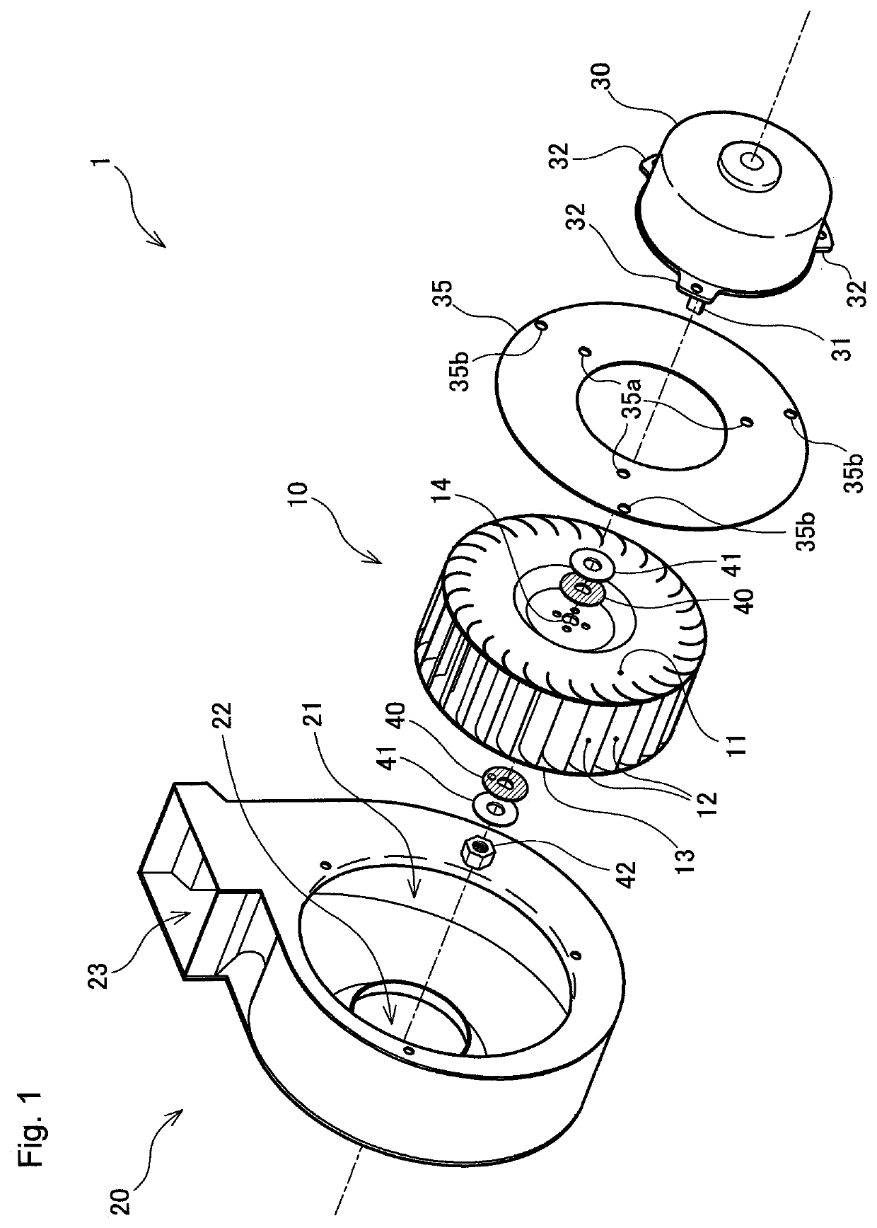 Blower fan having impeller and motor