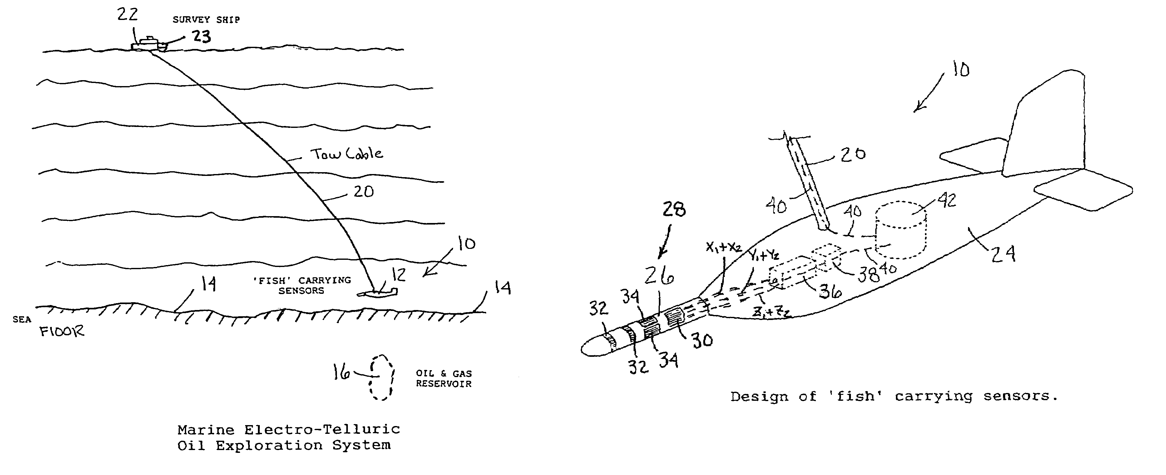 Marine oil and gas exploration system using telluric currents as a natural electromagnatic energy source