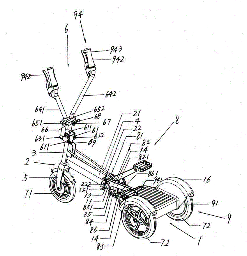 Quick foldable portable three-wheel power-driven pedal bike