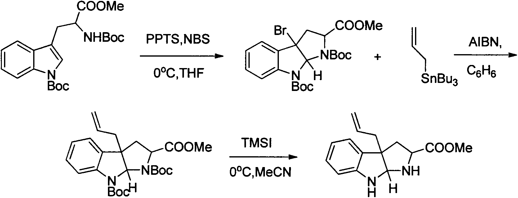 Method for preparing natural alkaloid indoline and pyrrolidine compound